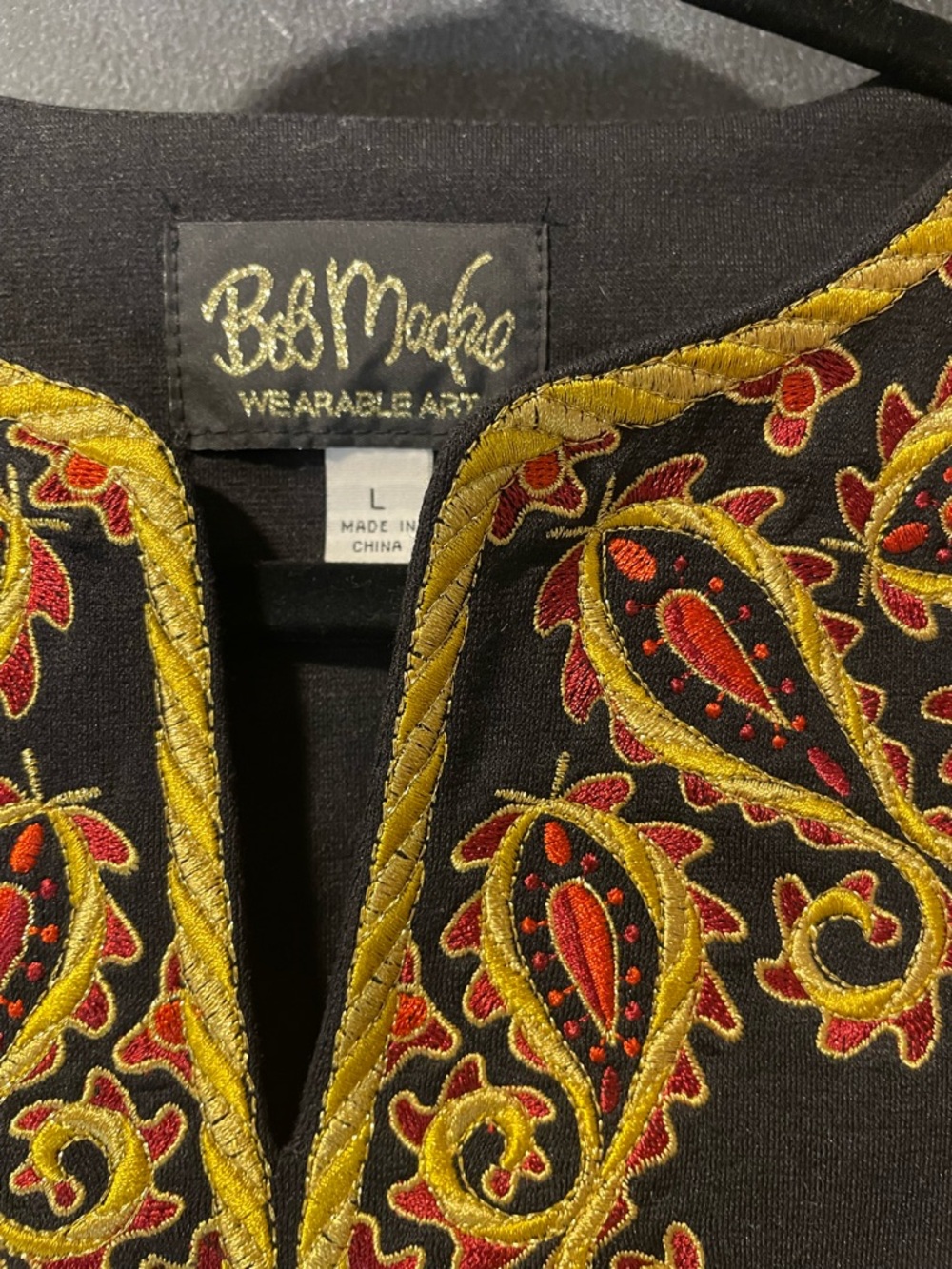 Bob Mackie Black Tunic with Gold and Red Embroidery - Picture 3 of 12